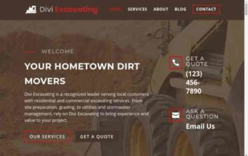Divi Excavating (screenshot desktop)