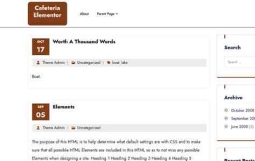 Cafeteria Elementor (screenshot desktop)