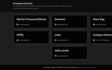PressBook Grid Dark (screenshot desktop)