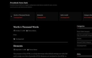 PressBook News Dark (screenshot desktop)