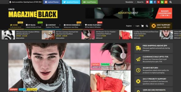 Unos Magazine Black (WordPress)