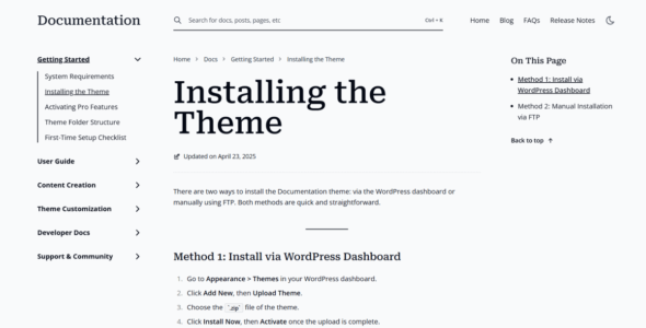 WP Documentation (WordPress)